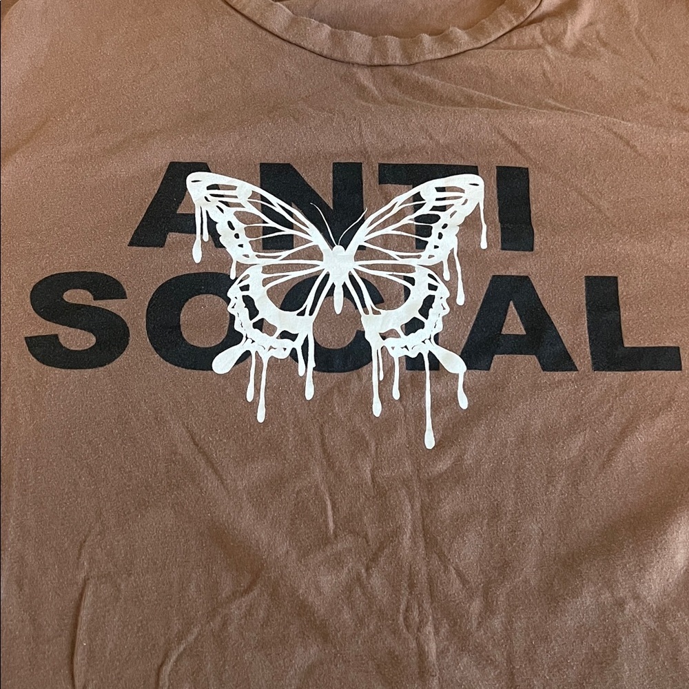 Fashion Nova Anti Social Butterfly Graphic TShirt Brown Size Medium